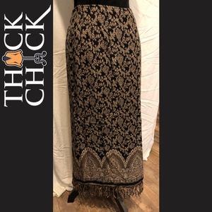 Tan & Black Long Fringed Skirt